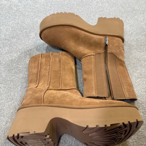 UGG NWOT Classic Twin Seam New Heights Boots Platform Suede Chestnut Womens 10 - Picture 3 of 15